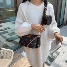 3 шт., женская сумка из мягкой кожи, широкий ремешок, набор в форме багета, винтажная цепочка, тройная сумка на плечо, роскошная женская композитная сумка