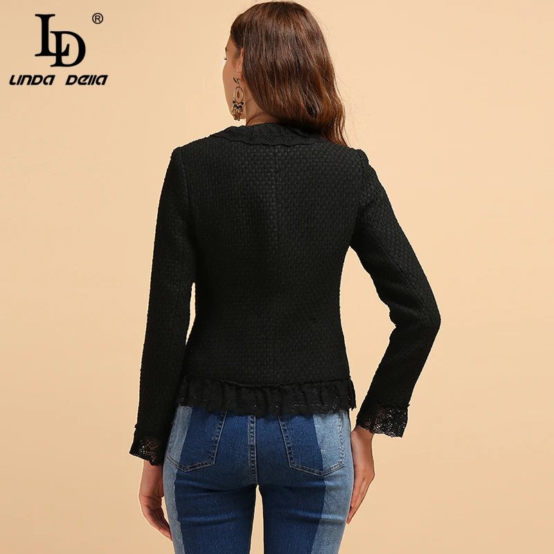 LD LINDA DELLA новые модные Подиумные осенние черные куртки женские с длинным рукавом