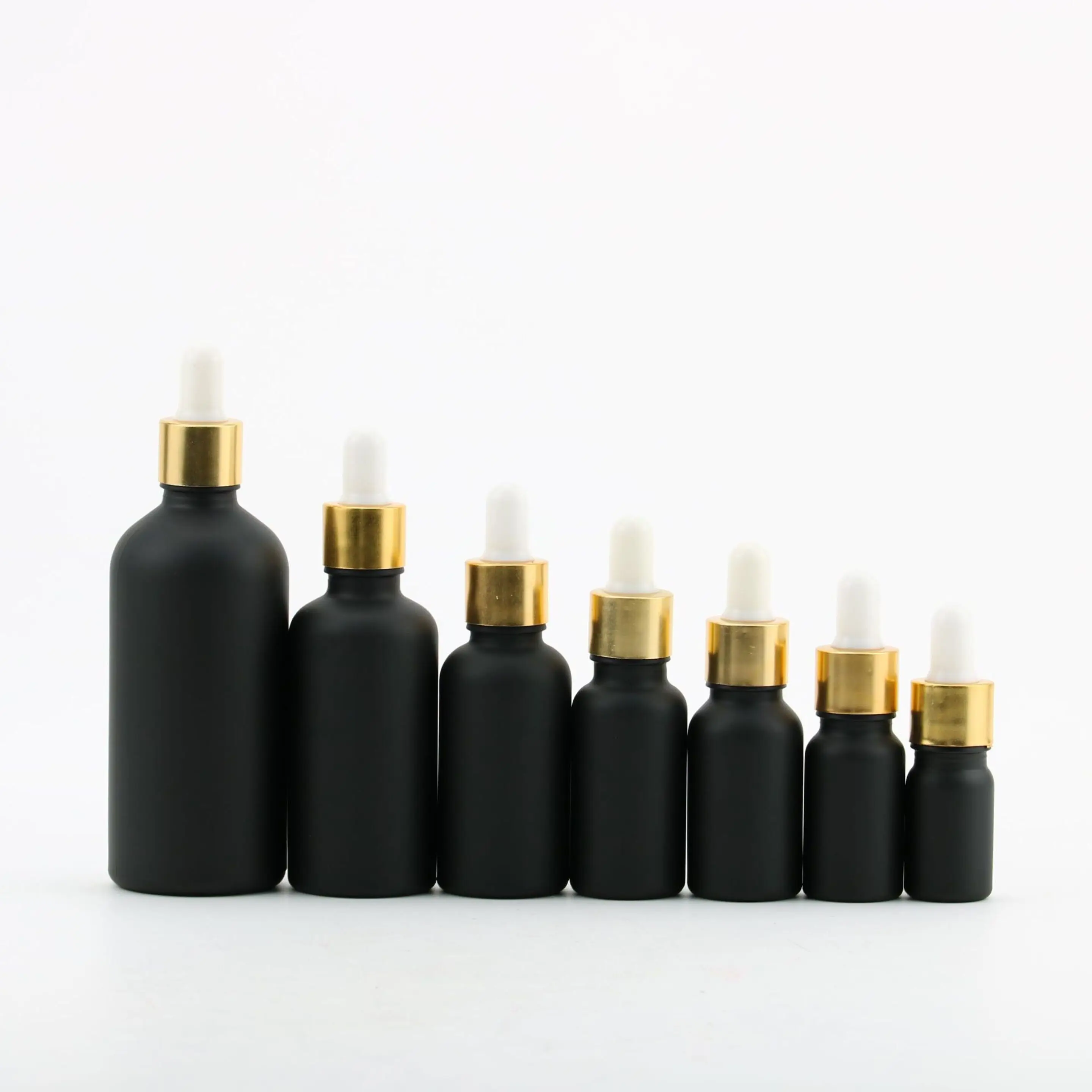 5pcs 5ml/10ml/15ml/20ml/30ml/50ml Black Frosted Glass Dropper Bottle Empty Cosmetic Packaging Container Essential Oil Bottles