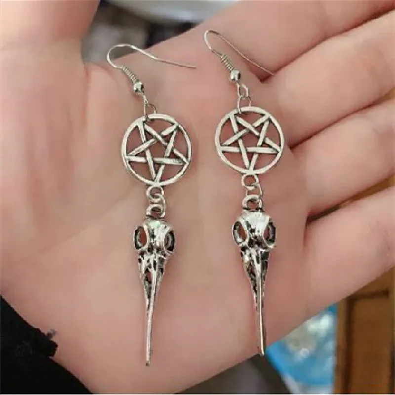 Gothic Bird Dead Crow Moon Earrings Pentagram Crow Skull Halloween Punk Creative Women Fashion Delicacy Witch Jewelry Charm Gift stud earrings drop earrings dangle earrings long earrings pendant earrings animal earrings