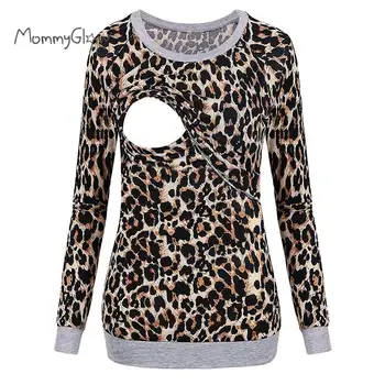 

Maternity Leopard Printed T-shirt Women Long Sleeve Nursing Clothes For Pregnant Breastfeeding Tops Casual Pregnancy Shirt Tees