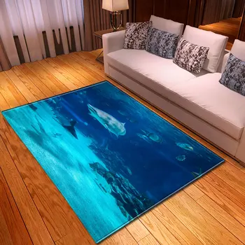 

Marine Life Shark Dolphin Turtle Large Area Rug Carpets For Living Room Bedroom Anti-Slip Floor Mat Kids Gifts Carpets Drop Ship