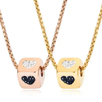 

cute Stainless steel Zircon heart necklaces for women 2020 fashion rose gold Dice pendant babygirl bff aesthetic jewelry gift