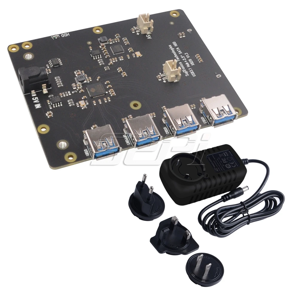52Pi Raspberry X828 Stackable 2.5" SATA HDD/SSD Shield Expansion Board USB3.0 Hub for Raspberry Pi 4 B/3B+/3B/2B/1B - Цвет: Power and board