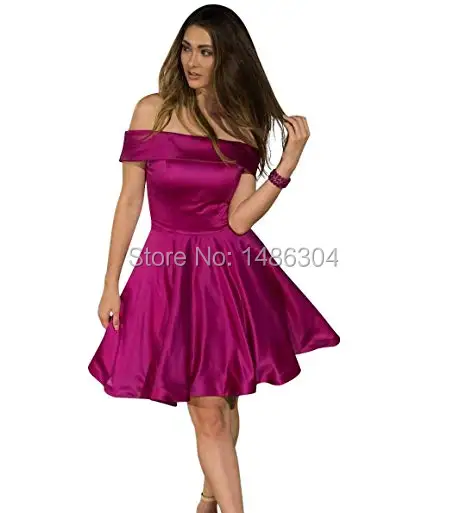 Fuchsia Short Menoqo длинное вечернее платье с карманами, винтажное атласное платье для выпускного вечера, недорогое вечернее платье с открытыми плечами - Цвет: Fuchsia Short