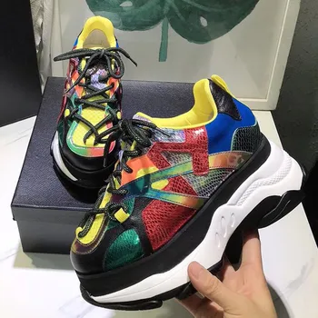 

Prova Perfetto Spring Autumn Fashion Women Shoes Colorful High Platform Shallow Real Leather Casual Shoes Female Street Style