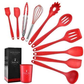

11Pcs Silicone Cooking Utensils Set Non-stick Spatula Shovel Silica Gel Handle Cooking Tools Set With Storage Box Kitchen Tools