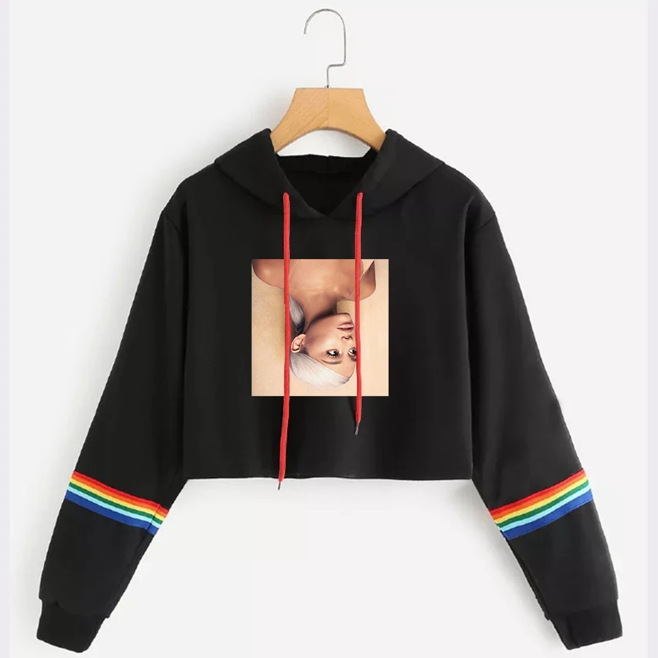 Kawaii Ariana Grande Print Hoodies Sweatshirt Long Sleeve Sexy Lovely Crop Top Women Hot Sale Sexy Navel Harajuku Hoodies - Цвет: 5