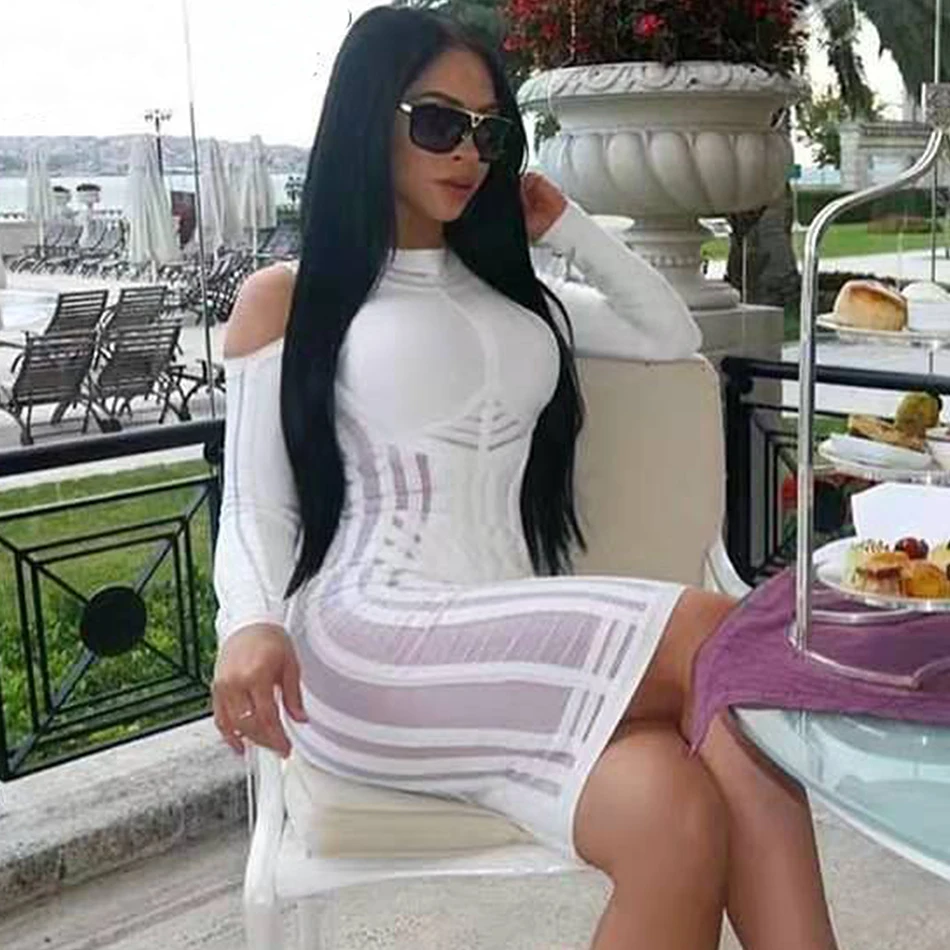 2019-Autumn-New-Sexy-Women-S-Bandage-Dress-Long-Sleeved-Mesh-Stitching-Bodycon-Dress-Club-Celebrity (2)