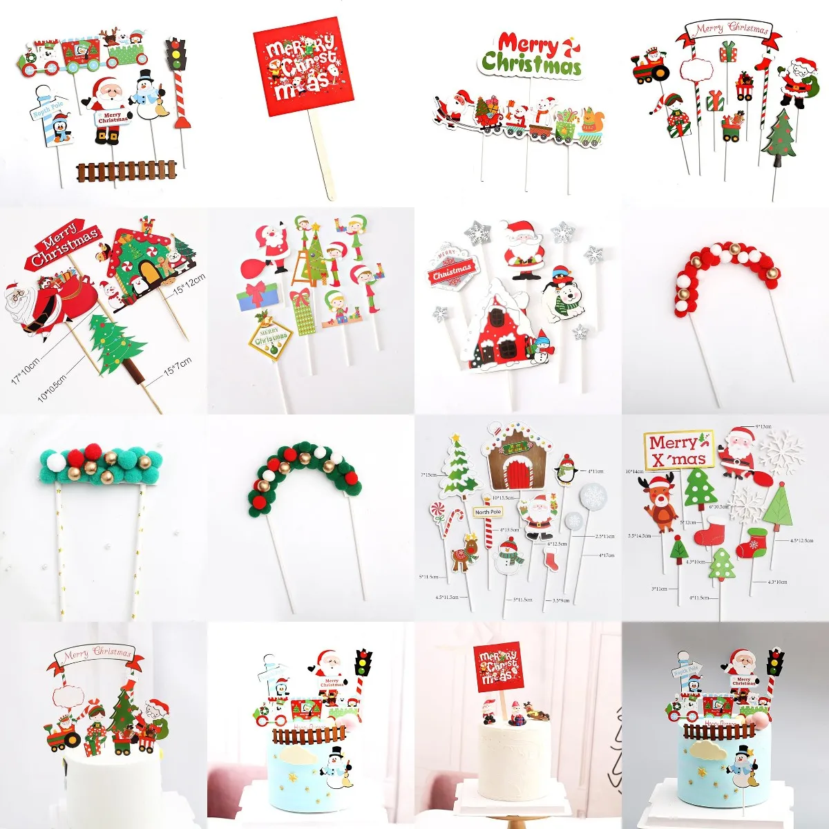 1Set 2021 Year Merry Christmas Letter Cake Topper Santa Claus Snowman Cake Decoration Home