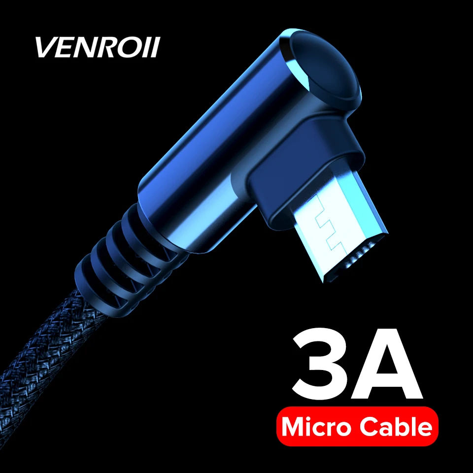 Venroii Быстрая зарядка Micro USB кабель 90 градусов мобильный телефон игровой шнур Android провод для samsung Xiaomi Redmi 7A huawei Honor 8X