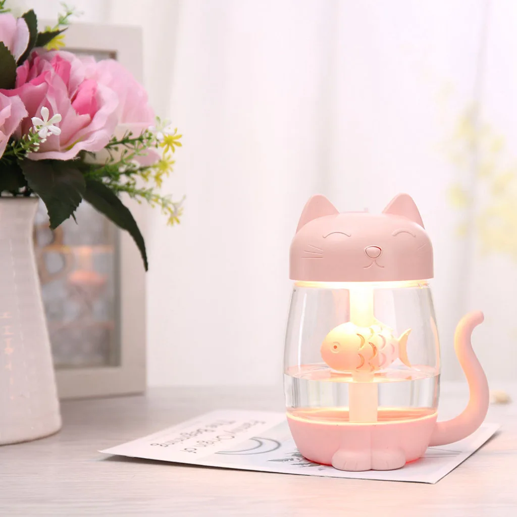 3 In 1 Portable Cute Cat Air Humidifier  Maker, LED Lamp Ninght Lamp, USB Fan for Desk Travel Office Car Bedroom