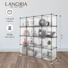 LANGRIA 16 Cube DIY Modular Storage Closet Plastic Cube Mutiluse Oragnizer Storage Wardrobes Closet Cabinet Bedroom Living Room