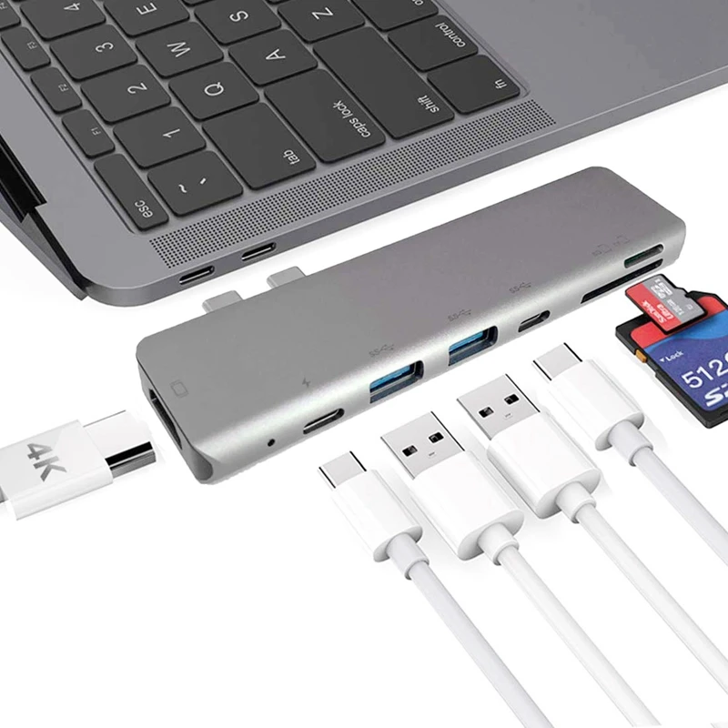 7 в 1 Thunderbolt3 USB 3 Type C концентратор 4K 60HZ адаптер Поддержка 87 Вт Зарядка для Pro /