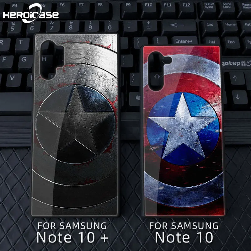 

For Samsung Galaxy Note10 Plus phone case Captain America Marvel Tempered Glass Hard Cover Black S10 9 8 e Plus shell A70 2018