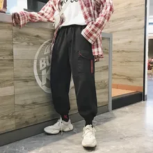 Весна и осень Гонконгская версия свободные Vibrato Explosion хлопковые Ретро рабочие брюки с низкой талией черные M-2XL