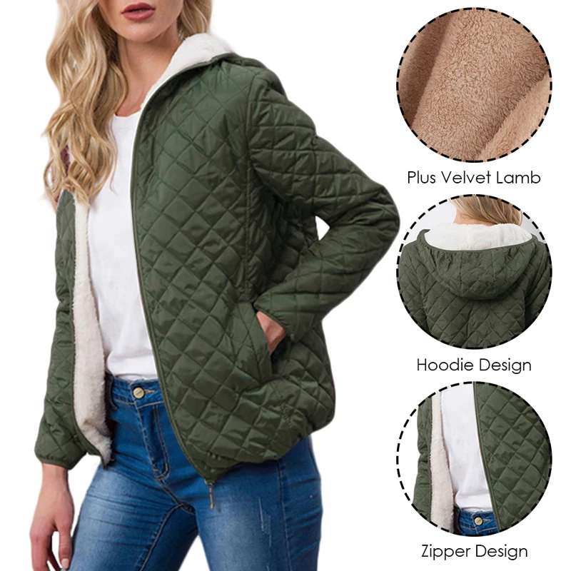 Autumn Jacket Womens Winter Outwear Coat Plus Velvet Lamb Hooded New Parkas Basic Jackets Female Women Winter Cotton Coats