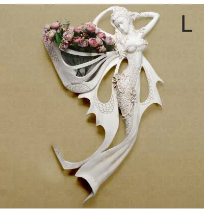 European Reisn Angel Character Wall Vase+ Artificial Flower Set Crafts Home Livingroom Wall Hanging Decoration Hotel Wall Mural - Цвет: style3-L
