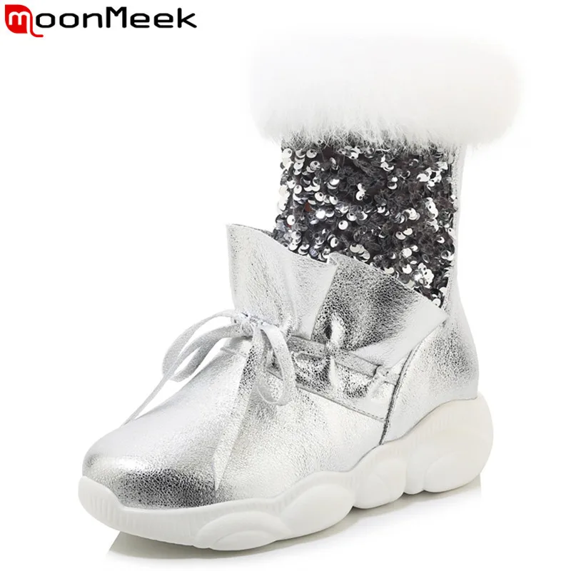 MoonMeek Big size 33-46 winter snow boots comfortable flat heel square toe women shoes keep warm fashion ankle boots