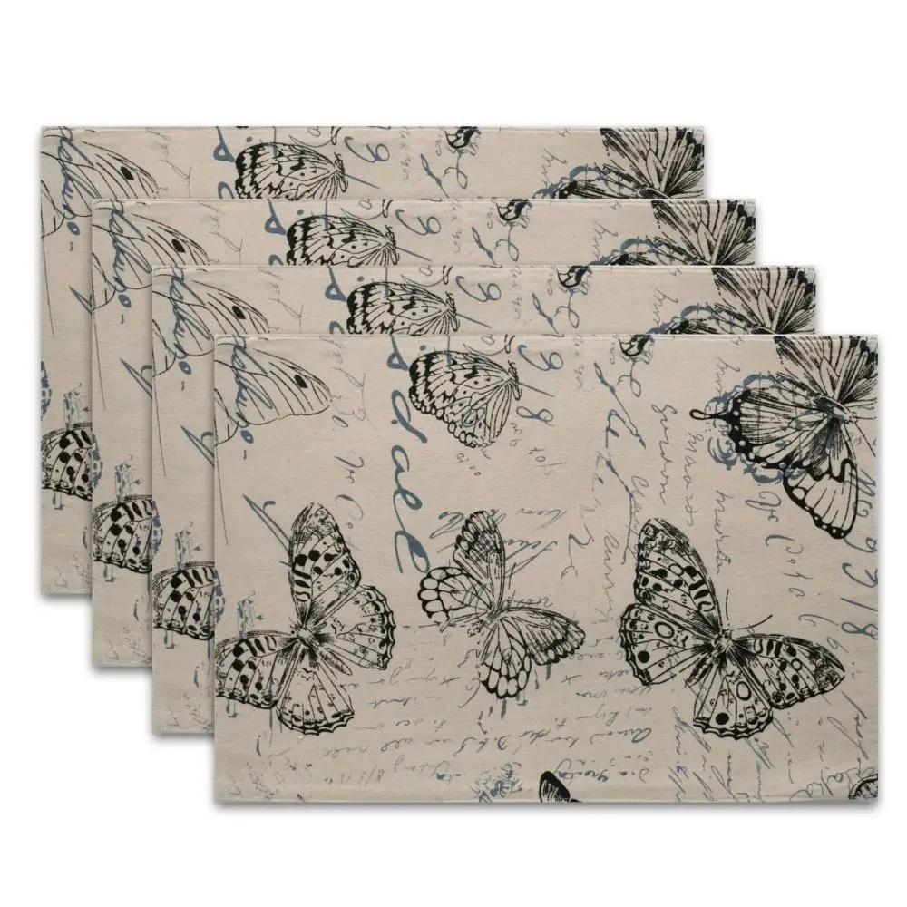 NEW SET OF 4 FRENCH COUNTRY BUTTERFLY FLORAL TAPESTRY DECO TABLE LINEN PLACEMATS