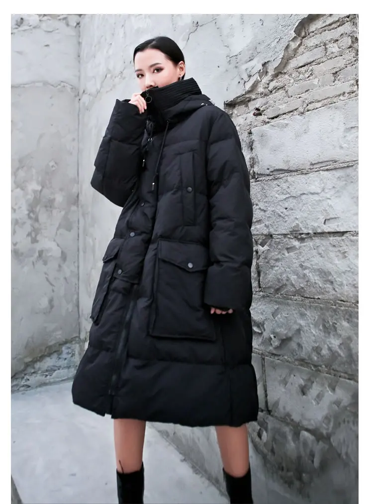 XITAO Tide Plus Size Patchwork Pocket Parka Black Letter Print Women Clothes Fashion Winter Hooded Collar New DMY1492