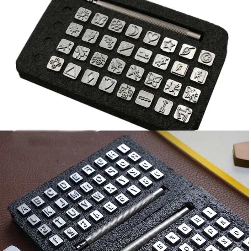 DIY Leather Stamping Tool Set 37 Metal Letters and Numbers Pattern Stamp Punch Set Leather Craft Printing Tools 3.5mm 6.5mm