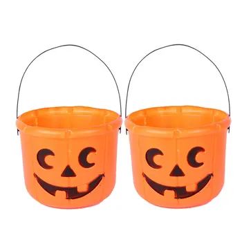 

2Pcs Halloween Pumpkin Bucket Jack-O-Lantern Portable LED Light Bucket Halloween Candy Bucket Candy Jars Indoor Outdoor Party
