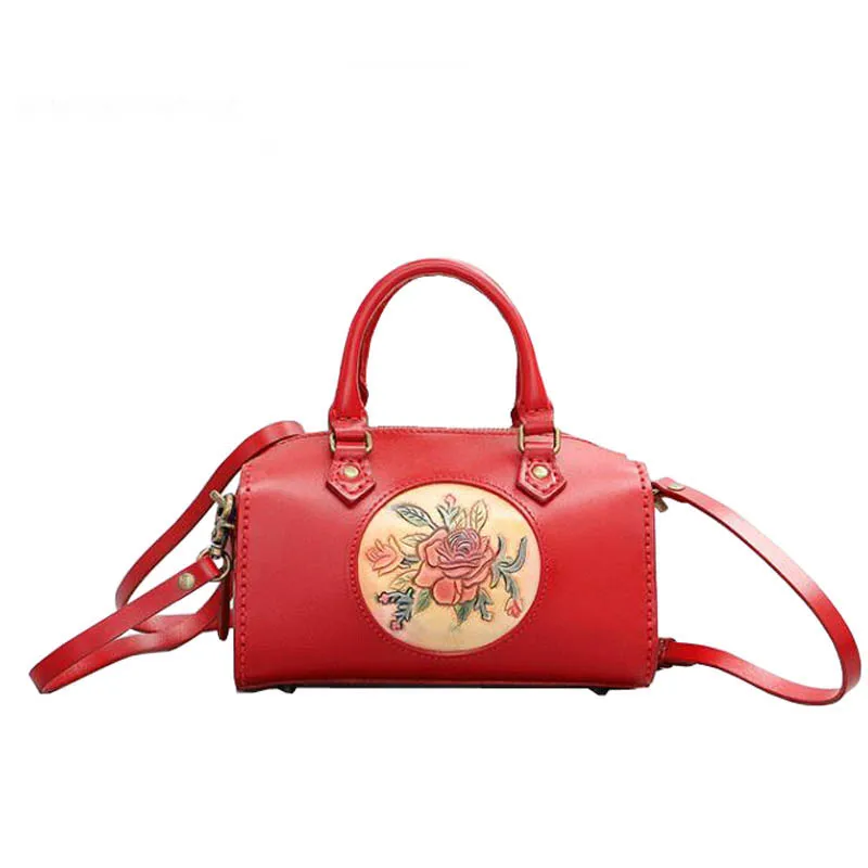 

Genuine Leather women bags 2019 new retro shoulder messenger bag Leather hand-carved handbag Boston bag