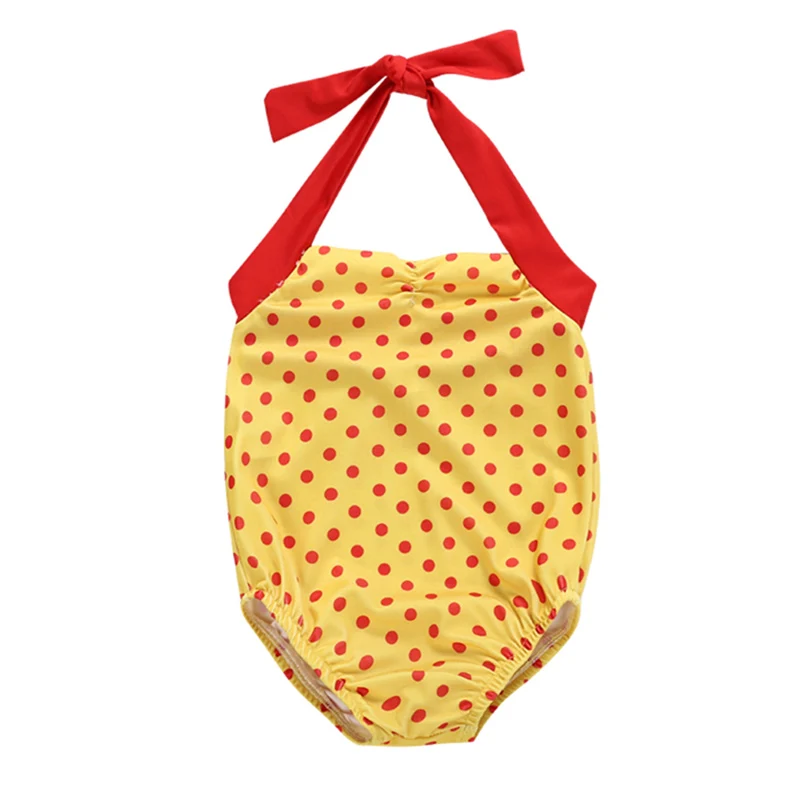 Цельный купальник-бикини для маленьких девочек, купальный костюм в горошек, пляжный костюм на бретельках, летняя пляжная одежда - Цвет: Цвет: желтый