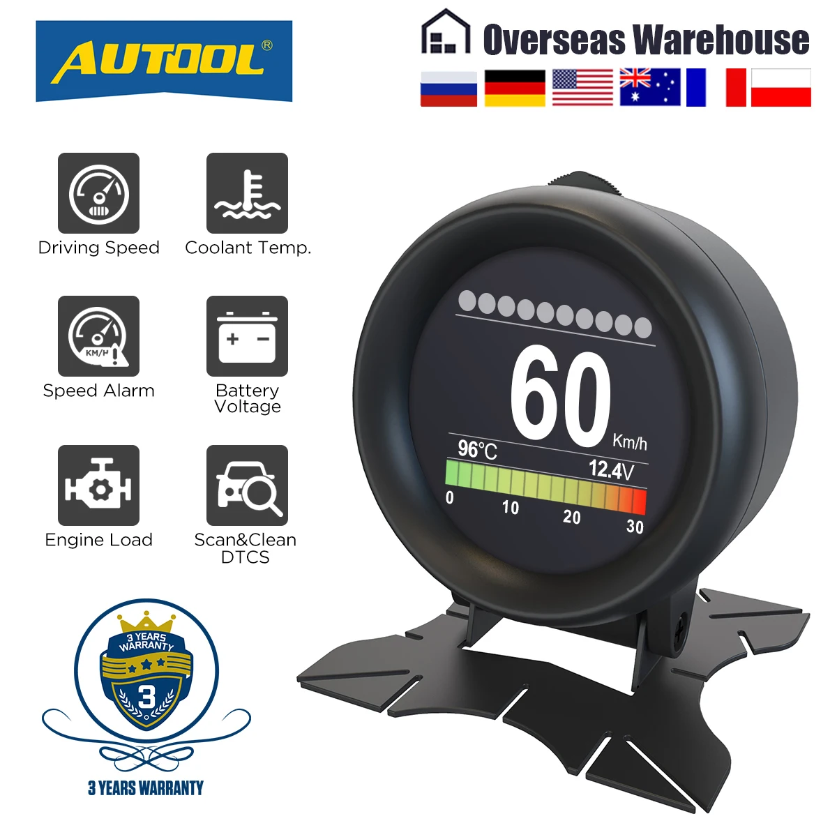 Autool X60 БД метр OBD 2 HUD цифровой Температура Манометр Цифровой Напряжение Скорость