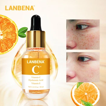 

LANBENA Essential Oils Serum Vitamin C Whitening Facial Essence Remover Speckle Fade Dark Spots Brighten Nourishing Skin Care