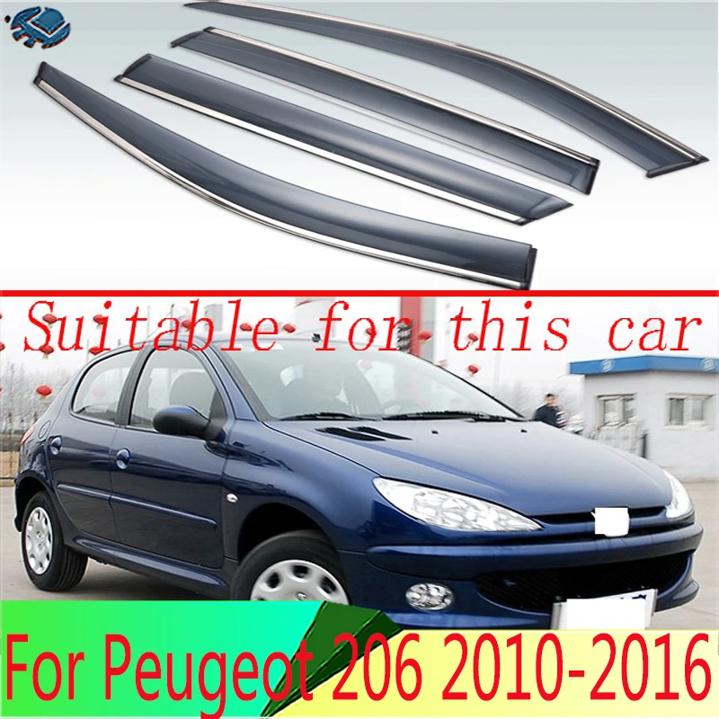 Per Peugeot 206 2010-2016 Visiera Esterna In Plastica Vent Shades Finestra Sun Rain Guard Deflettore 4 Pezzi