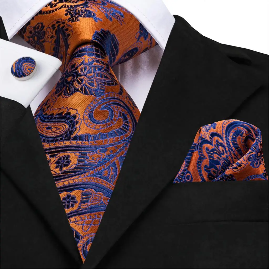 Tie Neck tie with Handkerchief Blue with Orange Floral 