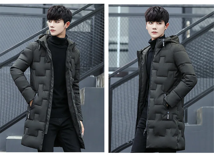 Зимний стиль, молодежная одежда средней длины с капюшоном на хлопковой подкладке, Мужская Студенческая одежда в Корейском стиле, Трендовое приталенное мужское пальто, повседневное пальто