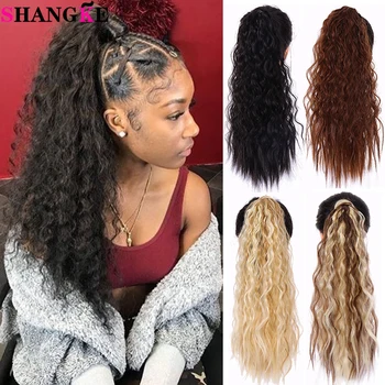 

SHANGKE 20’ Long Curly Ponytail Hair Extension Clip In Wrap Around Ponytail Synthetic Fake Pony Tail Hairpiece For Black Women