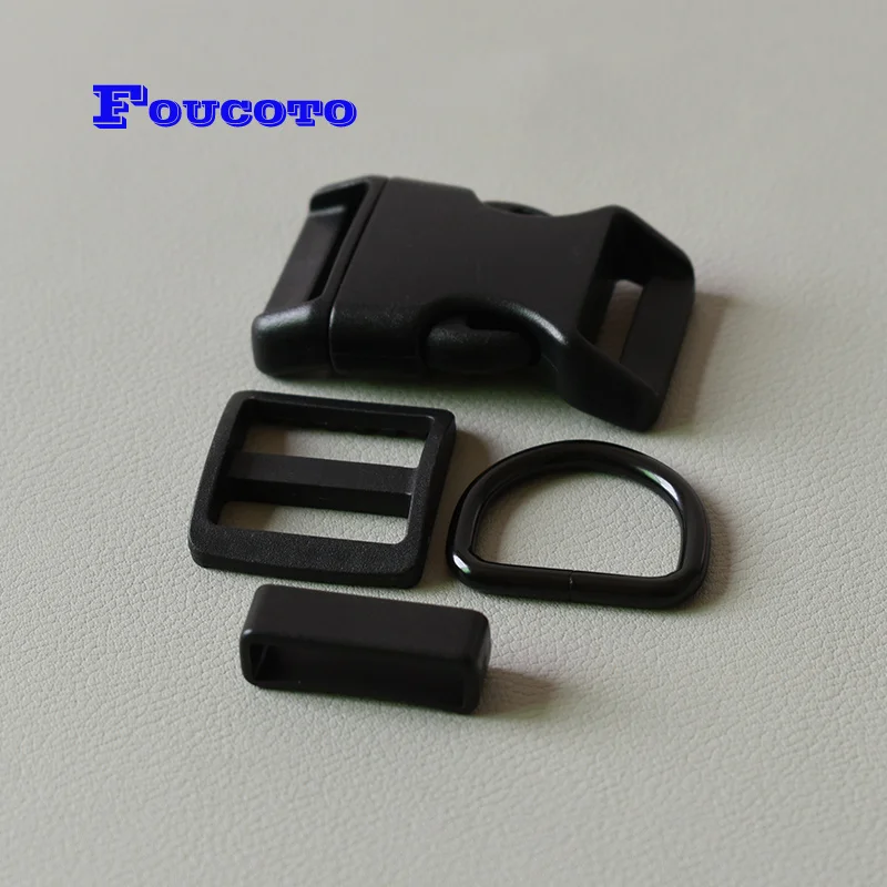 

20 sets 25mm Plastic slider adjustable rectangle ring belt side release buckles D ring for ribbon webbing dog collar accessory