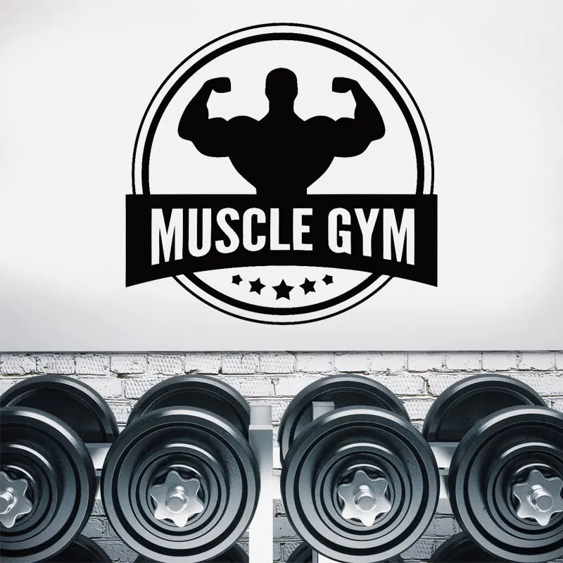 

Muscle Gym Workout Bodybuilding Weights Exercise Wall Sticker Vinyl Removable Interior Home Decoration Fitness Window Decal A477