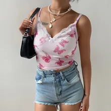 Best Price Y2k Women's Tie-dye Suspenders Butterfly Print V-neck Slim Crop Top Sexy Open Back Ladies Vests Party Wear And Street Wear Best Price Y2k Women's Tie-dye Suspenders Butterfly Print V-neck Slim Crop Top Sexy Open Back Ladies Vests Party Wear And Street Wear