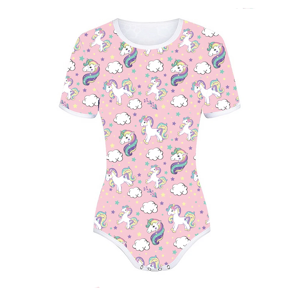 Adult Baby ABDL Snap Crotch Onesie Unicorn Print Diaper Bodysuit Adult Baby ABDL Snap Crotch Onesie Unicorn Print Diaper Bodysuit