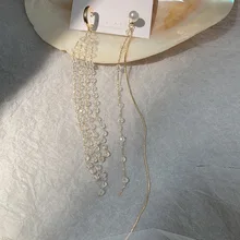 2019 Nova Coreano Prego Ear Asymmetric Longo Pendão de Cristal Anel de Orelha de Prata Agulha 925 Da Orelha de Jóias Mulher Temperamento(China)