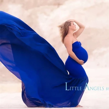 

Summer Maternity Photography Props Long Chiffon Dresses Off-the-shoulders Stretchy Pregnant Woman Photo Shoot Dresses