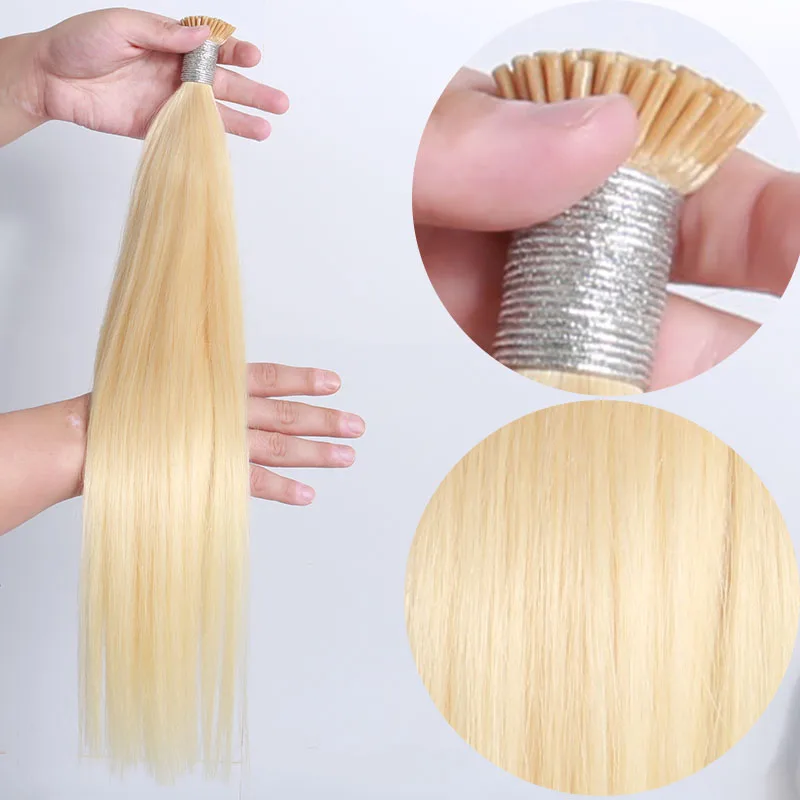 Hair Straight 613 Colored Nail I Tip Microlinks Hair Extensions Real Human Virgin Bundles100pcs/ Set Remy Ring