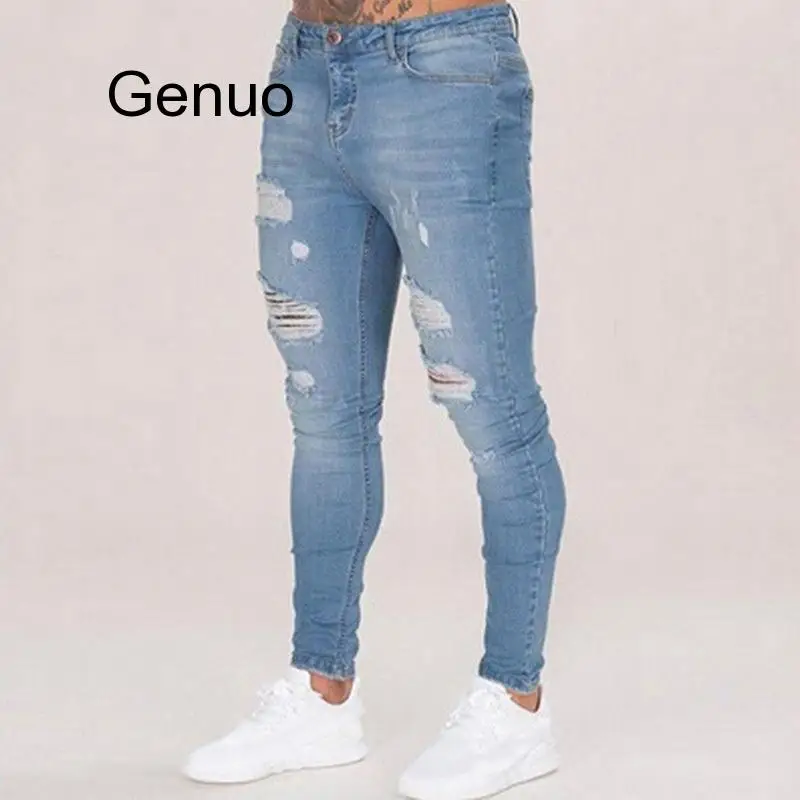 

Рваные джинсы для мужчин, повседневные облегающие брюки Slim Fit из денима, байкерские джинсы в стиле хип-хоп с пикантным Holel