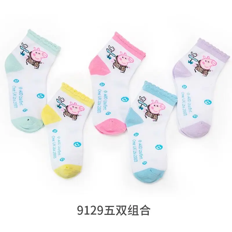 spring Autumn Genuine Peppa Pig 10pcs=5pairs socks Kids Cute Boy Girl cotton sock Children Birthday gift Toy High Quality - Цвет: 12