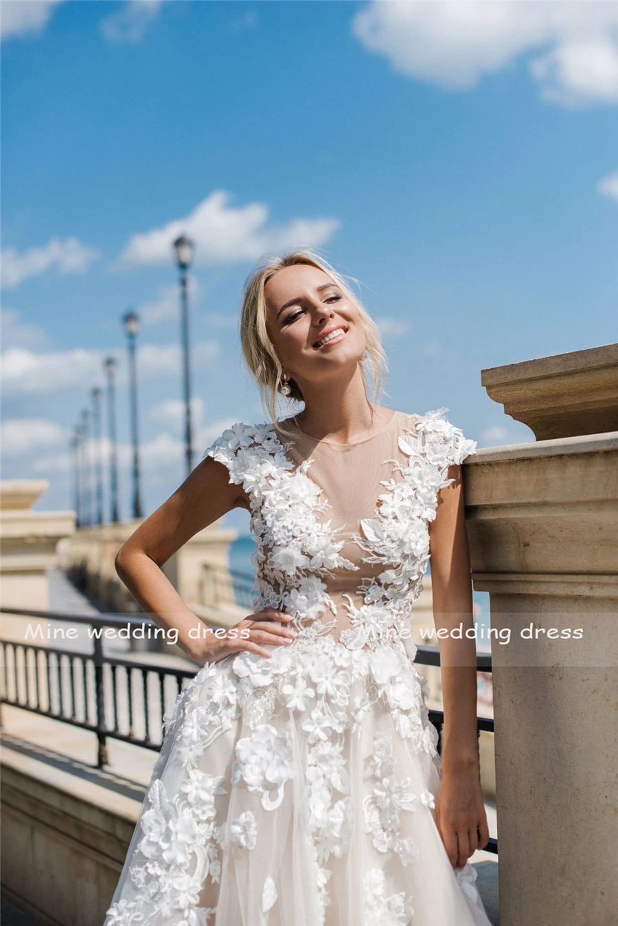 Vestido de noiva simples сексуальное свадебное платье трапециевидной формы с глубоким v-образным вырезом и объемной аппликацией в виде цветов, светильник цвета шампанского
