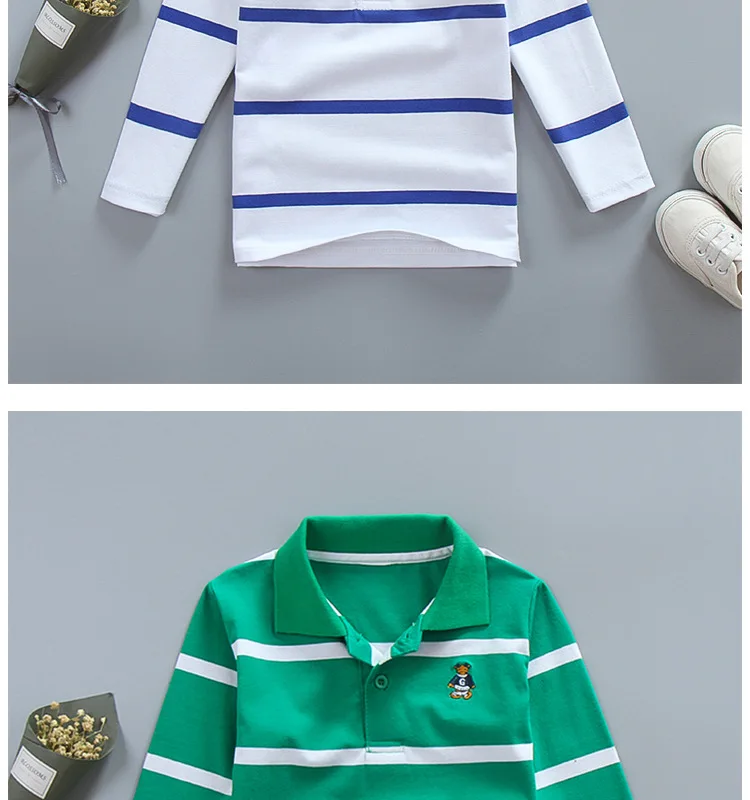 Детская одежда маленьких и средних размеров; осенняя одежда в Корейском стиле; детская футболка в полоску; отложной воротник; длинный рукав