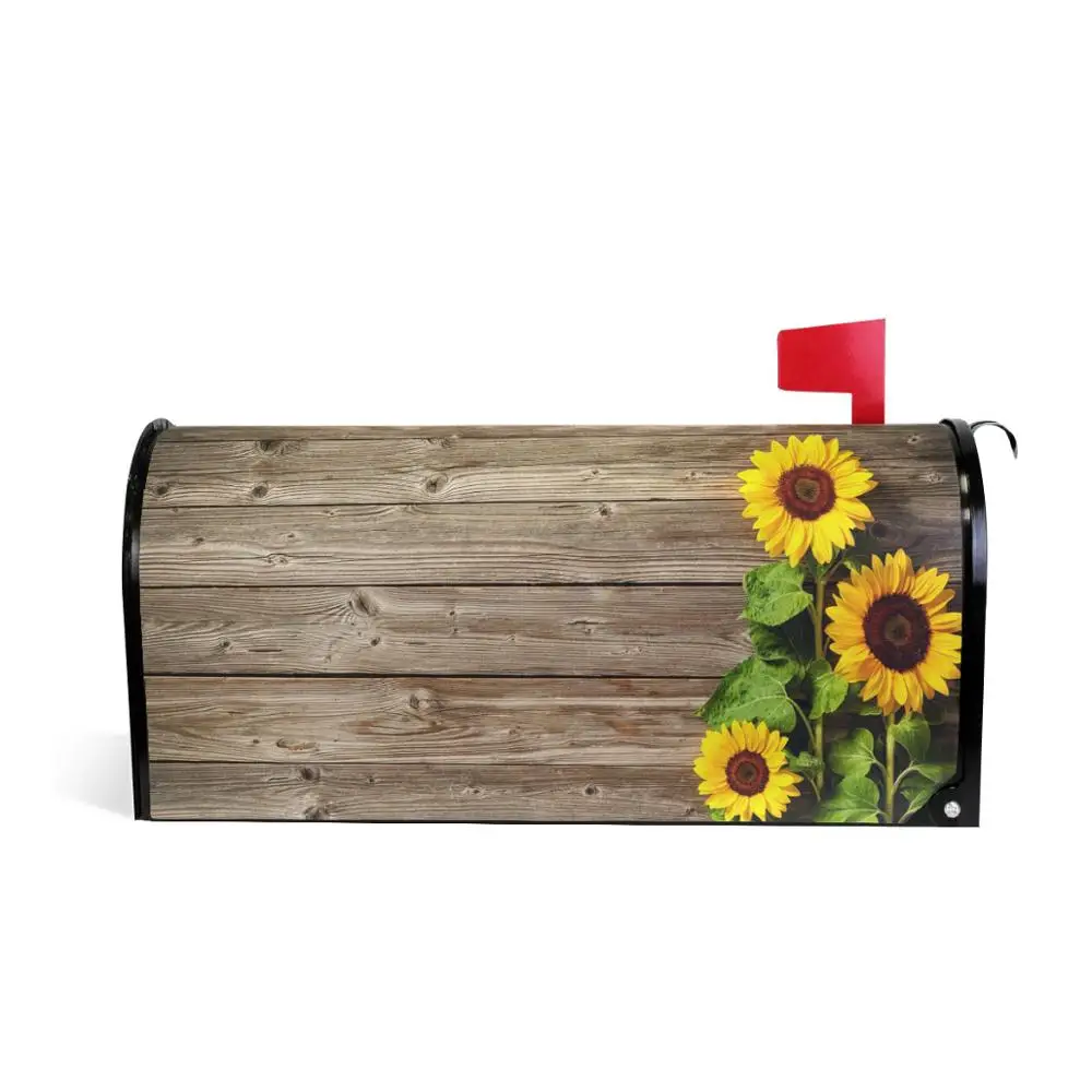 WaterproofMailboxCoverWoodPatternWithSunflowerMailboxCover