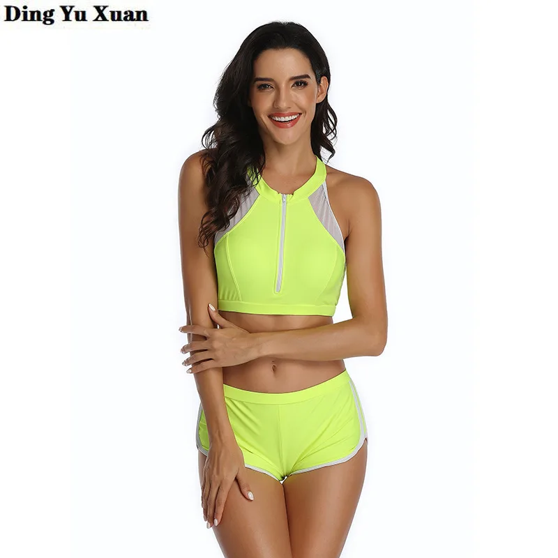 

Sexy Yellow Pink Bikinis 2020 Mujer Leopard Print 2 Two Piece Woman Set Biquini Zipper Tank Tops Boyshort Push-Up Bath Swim Suit