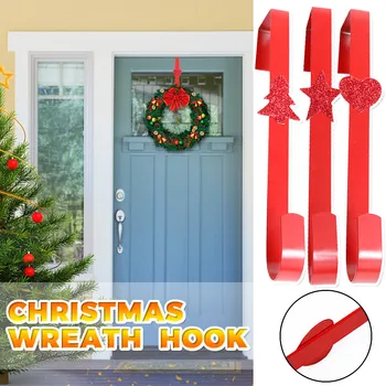 

2020 Christmas Decorations Red Painted Christmas Wreath Hooks Wreath Door Hanging Christmas Decoration Garland Hook F