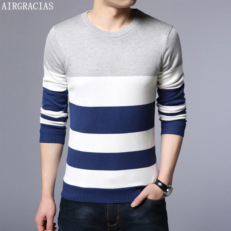 

AIRGRACIAS Sweater Men Autumn Winter Warm Mens Knitted Thicken Fleece Sweaters Casual O-Neck Pull Homme Pullover Men Size M-4XL